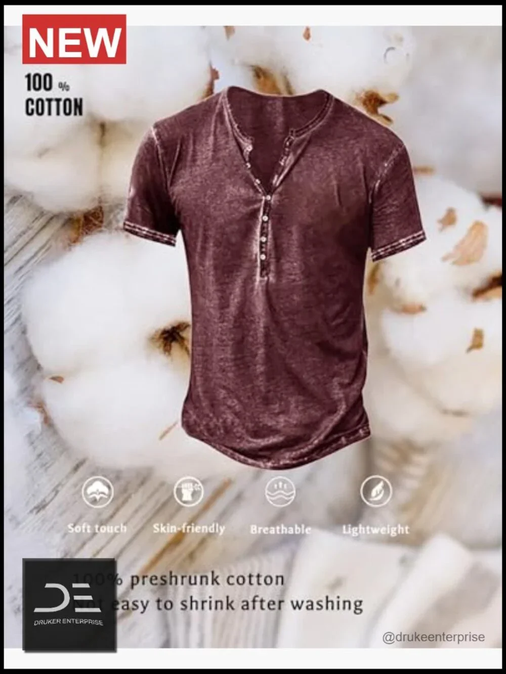 Distressed Henley Shirt Vintage Long Sleeve Button Down Casual T-Shirt